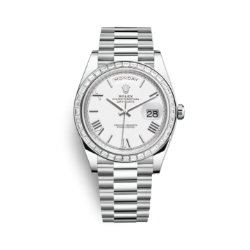 Rolex Day-Date 40 Platinum -  Baguette / White Roman