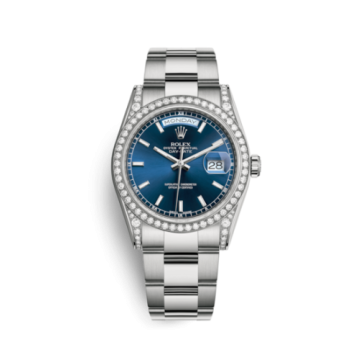 Rolex Day-Date 36 White Gold Diamonds / Oyster / Blue