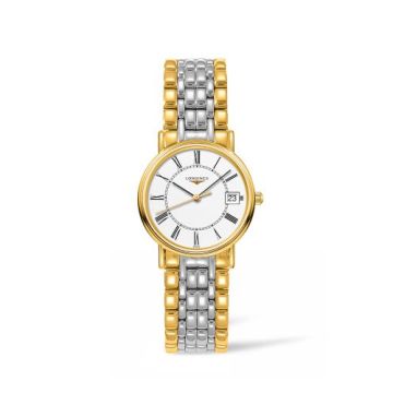 Longines Presence Quartz 30mm PVD Gold / White - Roman / Bracelet