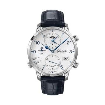 Glashütte Original Senator Cosmopolite Stainless Steel / Silver-Arabic / Alligator - Folding