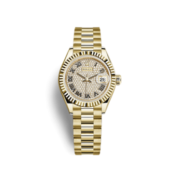 Rolex Lady-Datejust 28 Yellow Gold Fluted / President / Paved Roman