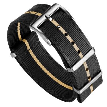 WatchGecko Signature Military Nylon Watch Strap - Black & Beige - 21mm