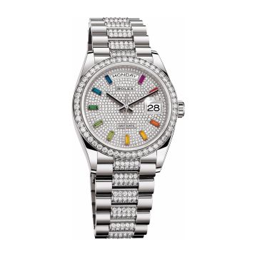 Rolex Day-Date 36 White Gold / Diamond / Paved-Rainbow / President-Diamond