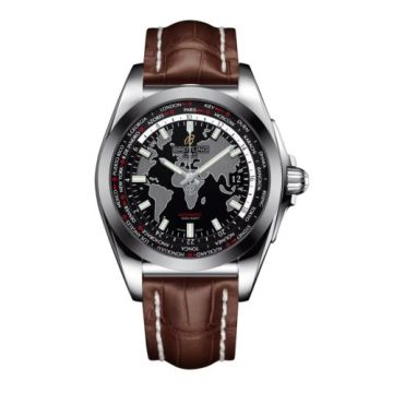 Breitling Galactic Unitime Stainless Steel / SleekT / Trophy Black / Croco