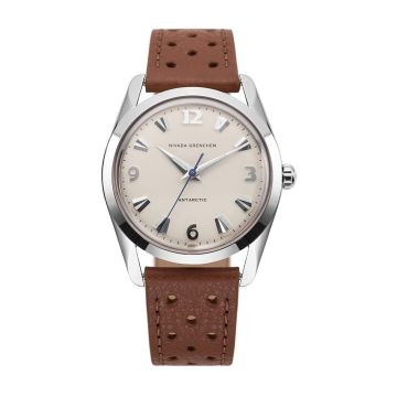 Nivada Grenchen Antarctic 35 Eggshell - White Luminova / Stainless Steel / Brown Racing