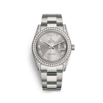 Rolex Day-Date 36 White Gold Diamonds / Oyster / Silver Roman