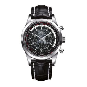 Breitling Transocean Chronograph Unitime Stainless Steel / Black / Croco