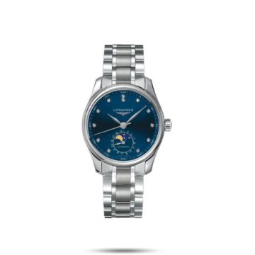 Longines Master Collection 34 Moonphase Stainless Steel / Blue-Diamond / Bracelet