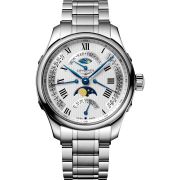 Longines Master Collection 44 Retrograde Moonphase Stainless Steel / Silver-Roman / Bracelet