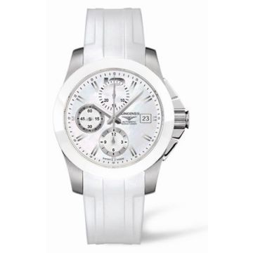 Longines Conquest Chronograph White Ceramic Rubber