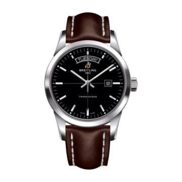 Breitling Transocean Day & Date Stainless Steel / Black / Calf / Pin
