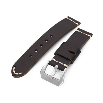 Dark Brown Ammo Leather Watch Band, Brushed Buckle - 25mm