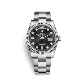 Rolex Day-Date 36 White Gold Fluted / Oyster / Black Diamonds