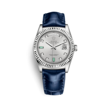 Rolex Day-Date 36 White Gold / Strap / Silver Diamond Emerald