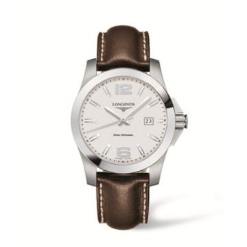 Longines Conquest Quartz 41mm Silver Leather