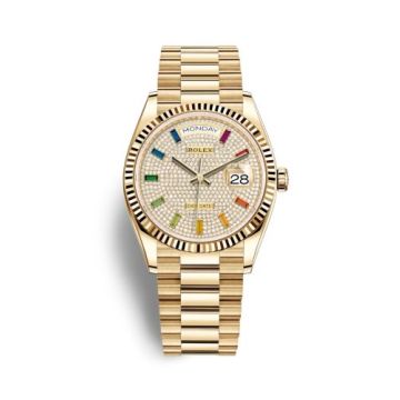 Rolex Day-Date 36 Yellow Gold / Fluted / Paved-Rainbow / President