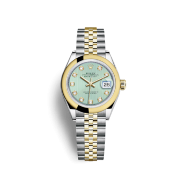 Rolex Lady-Datejust 28 Rolesor Yellow Domed / Jubilee / Mint Green Tuxedo