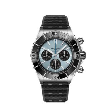 Breitling Chronomat B01 44 Stainless Steel - Platinum / Ice Blue / Rubber Rouleaux