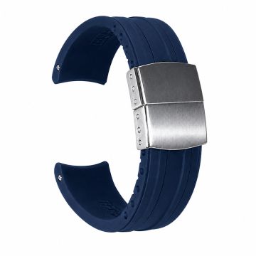 Navy Blue FKM Rubber Curved Strap - Deployant Clasp | Your Size, Your Cut - 21mm
