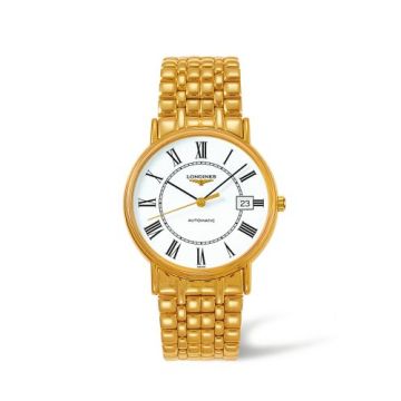 Longines Presence 38.5 Automatic PVD Gold / White - Roman / Bracelet