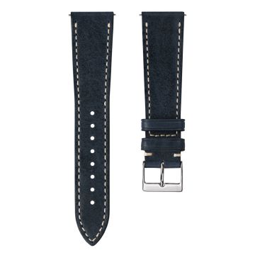Flat Genuine Leather Watch Strap - Blue - 22mm