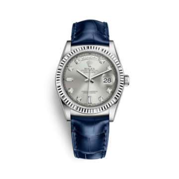 Rolex Day-Date 36 White Gold / Strap / Silver Diamond