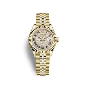 Rolex Lady-Datejust 28 Yellow Gold Fluted / Jubilee / Paved Roman