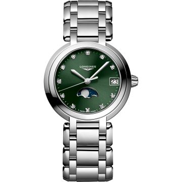 Longines PrimaLuna 30.5 Quartz Moonphase Stainless Steel / Green - Diamond / Bracelet