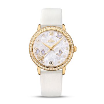 Omega De Ville Prestige Co-Axial 32.7 Yellow Gold / MOP Butterfly Diamond