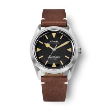 Nivada Grenchen Super Antarctic Black - Yellow Luminova / Stainless Steel / Brown - White