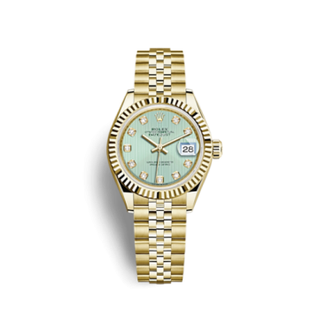 Rolex Lady-Datejust 28 Yellow Gold Fluted / Jubilee / Green Diamond