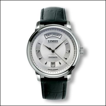 Limes Pharo DayDate - Silvered / black leather strap
