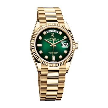 Rolex Day-Date 36 Yellow Gold / Fluted / Green Ombré-Diamond / President