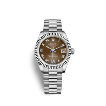 Rolex Datejust 31 White Gold Fluted / President / Bronze Roman