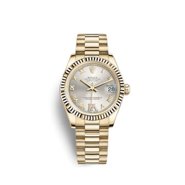 Rolex Datejust 31 Yellow Gold Fluted / President / Silver Roman