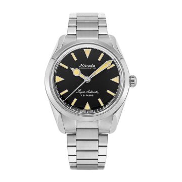 Nivada Grenchen Super Antarctic 35 Black - Beige Luminova / Stainless Steel / Flat Link