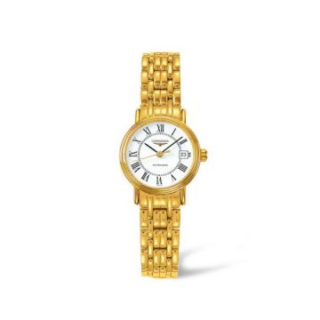 Longines Presence 25.5 Automatic PVD Gold / White / Roman / Bracelet