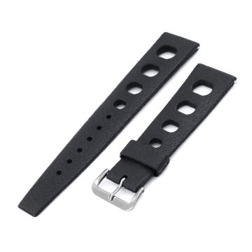 Black Retro Large Holes Rally Tapered Rubber watch band - 6mm