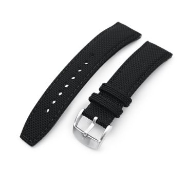 20mm, 21mm or 22mm Strong Texture Woven Nylon Black Watch Strap, Brushed - 21mm