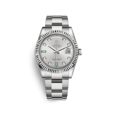 Rolex Day-Date 36 White Gold Fluted / Oyster / Silver Diamond Emerald