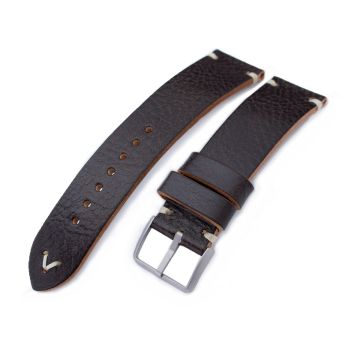 20mm, 21mm, 22mm MiLTAT Dark Brown Genuine Calf Leather Watch Strap, Beige Stitching, Sandblasted Buckle - 21mm