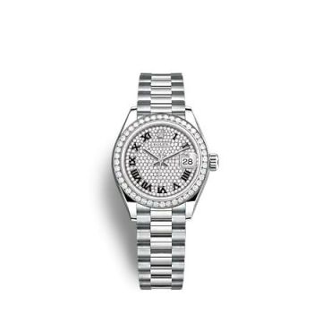 Rolex Lady-Datejust 28 White Gold - Diamond / President / Paved - Roman