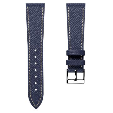 Hand-Stitched Epsom Italian Leather Watch Strap  - Alpine Blue - 19mm