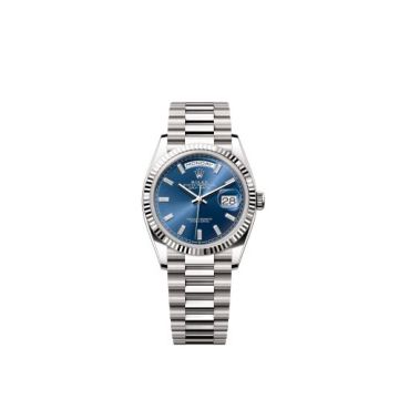 Rolex Day-Date 36 White Gold - Fluted / Bright Blue - Baguette / President