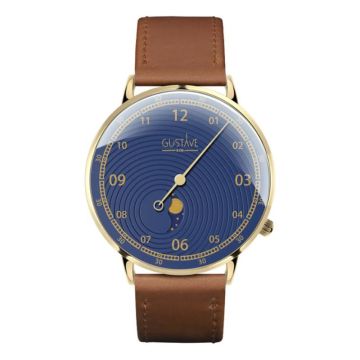 Gustave & Cie 12H Georges Or & Bleu Cuir Marron Havane Surpiqué 40mm