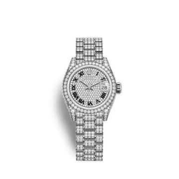 Rolex Lady-Datejust 28 White Gold / Diamond / Paved - Roman / President