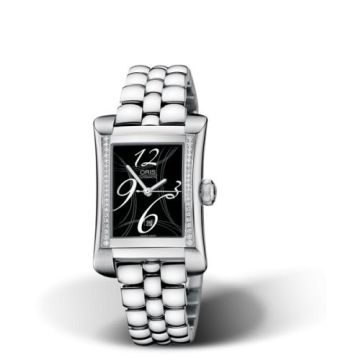 Oris Rectangular Date Diamonds 25.9 Stainless Steel / Black / Bracelet