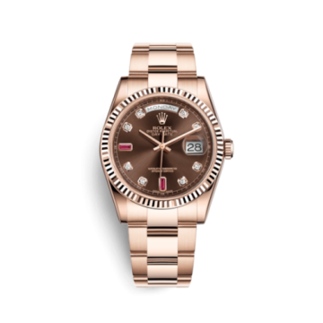 Rolex Day-Date 36 Everose Fluted / Oyster / Chocolate Diamonds Rubies