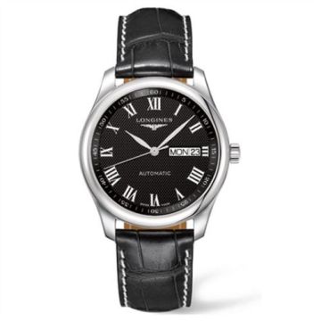 Longines Master Collection 38.5 Day Date Stainless Steel / Black-Roman / Alligator