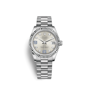 Rolex Datejust 31 White Gold Fluted / President / Silver Diamonds & Sapphires